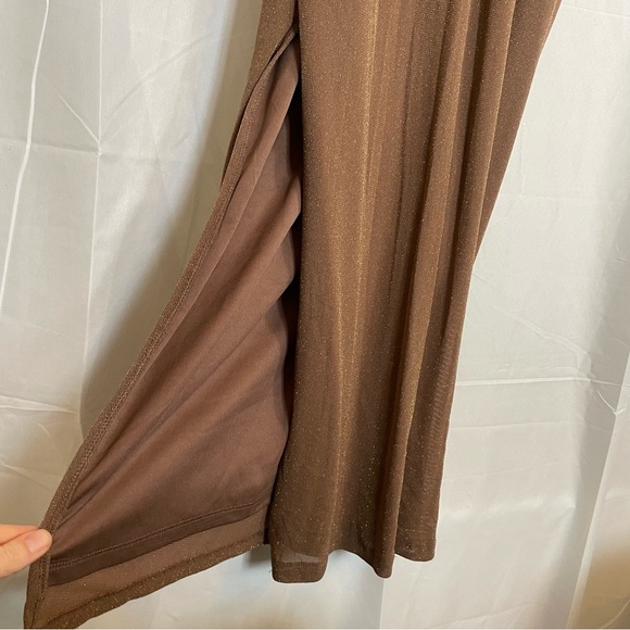 CANDALITE Women’s Brown Sparkle Cut Out Floor Length Body Con Dress Size Med - Picture 11 of 12